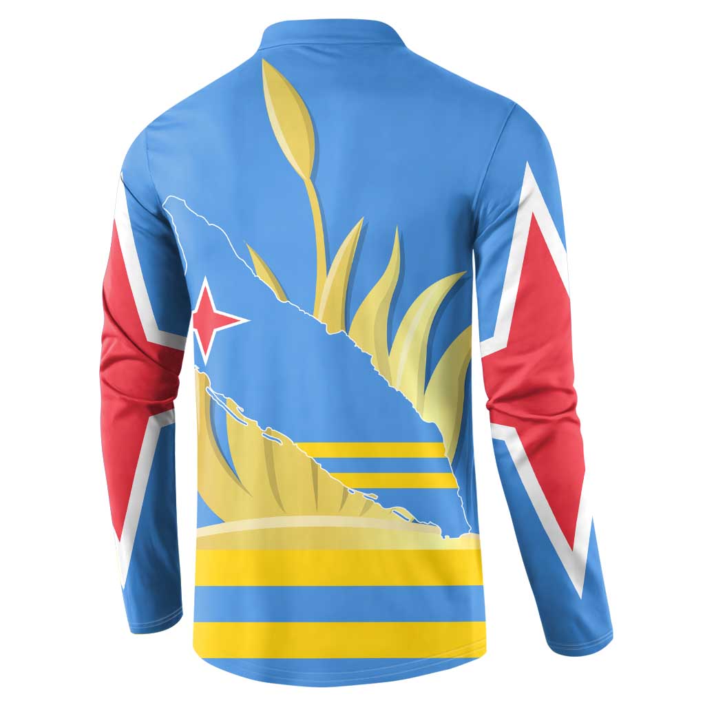 Aruba Flag Button Sweatshirt Elements Merged with Country's Shape – Unique National Design