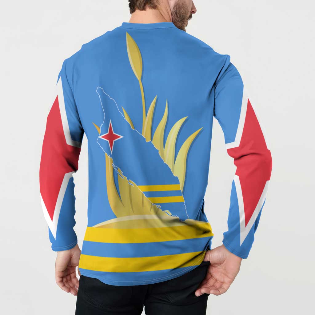 Aruba Flag Button Sweatshirt Elements Merged with Country's Shape – Unique National Design