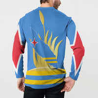 Aruba Flag Button Sweatshirt Elements Merged with Country's Shape – Unique National Design