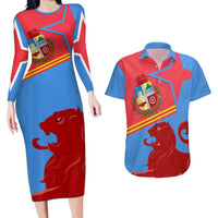 Aruba Flag Couples Matching Long Sleeve Bodycon Dress and Hawaiian Shirt Elements Merged with Country's Shape – Unique National Design