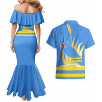Aruba Flag Couples Matching Mermaid Dress and Hawaiian Shirt Elements Merged with Country's Shape – Unique National Design