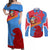 Aruba Flag Couples Matching Off Shoulder Maxi Dress and Long Sleeve Button Shirt Elements Merged with Country's Shape – Unique National Design