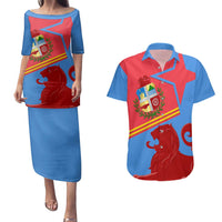 Aruba Flag Couples Matching Puletasi and Hawaiian Shirt Elements Merged with Country's Shape – Unique National Design