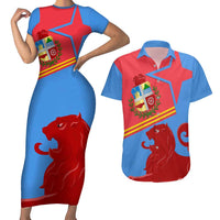 Aruba Flag Couples Matching Short Sleeve Bodycon Dress and Hawaiian Shirt Elements Merged with Country's Shape – Unique National Design