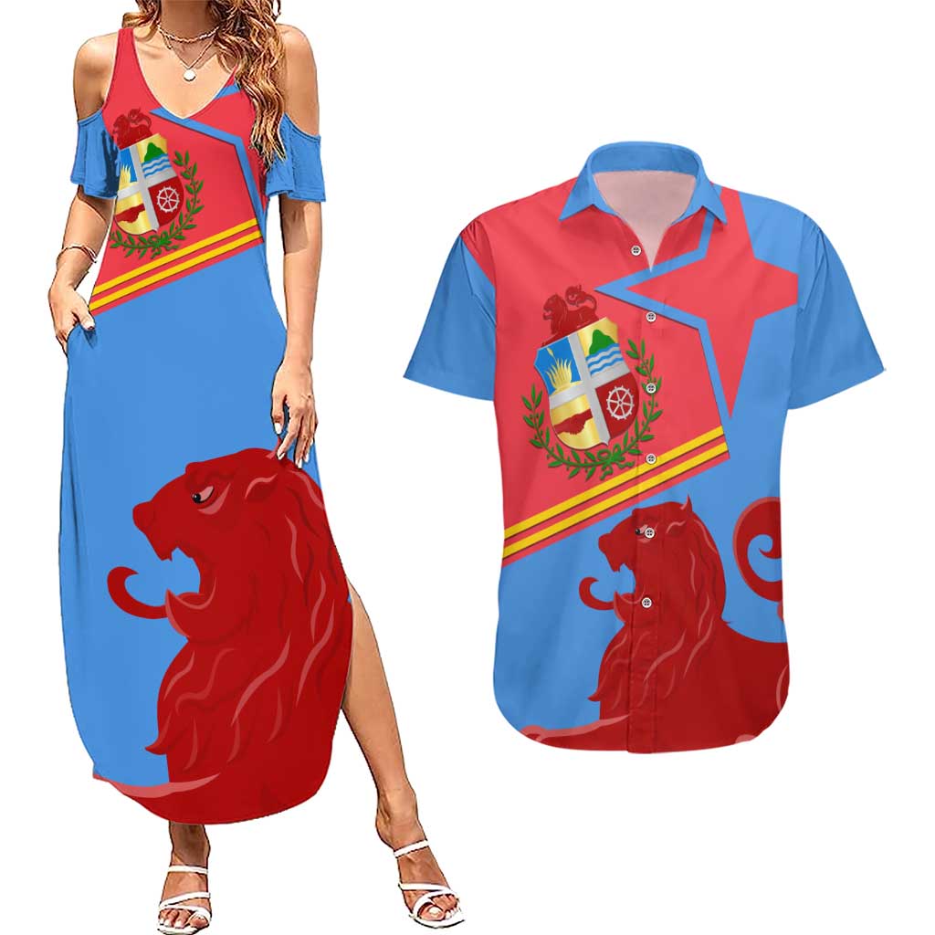 Aruba Flag Couples Matching Summer Maxi Dress and Hawaiian Shirt Elements Merged with Country's Shape – Unique National Design