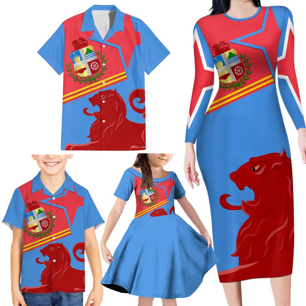 Aruba Flag Family Matching Long Sleeve Bodycon Dress and Hawaiian Shirt Elements Merged with Country's Shape – Unique National Design