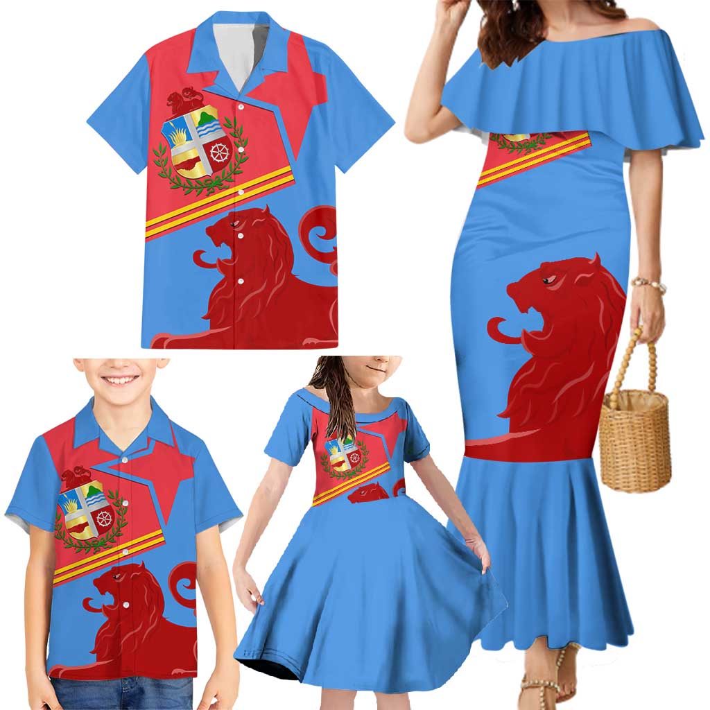 Aruba Flag Family Matching Mermaid Dress and Hawaiian Shirt Elements Merged with Country's Shape – Unique National Design