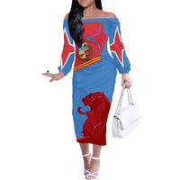 Aruba Flag Family Matching Off The Shoulder Long Sleeve Dress and Hawaiian Shirt Elements Merged with Country's Shape – Unique National Design