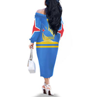 Aruba Flag Family Matching Off The Shoulder Long Sleeve Dress and Hawaiian Shirt Elements Merged with Country's Shape – Unique National Design