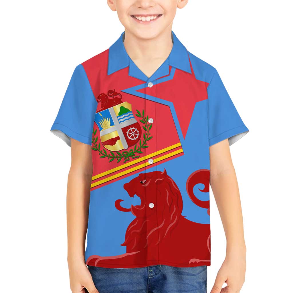 Aruba Flag Family Matching Off Shoulder Short Dress and Hawaiian Shirt Elements Merged with Country's Shape – Unique National Design