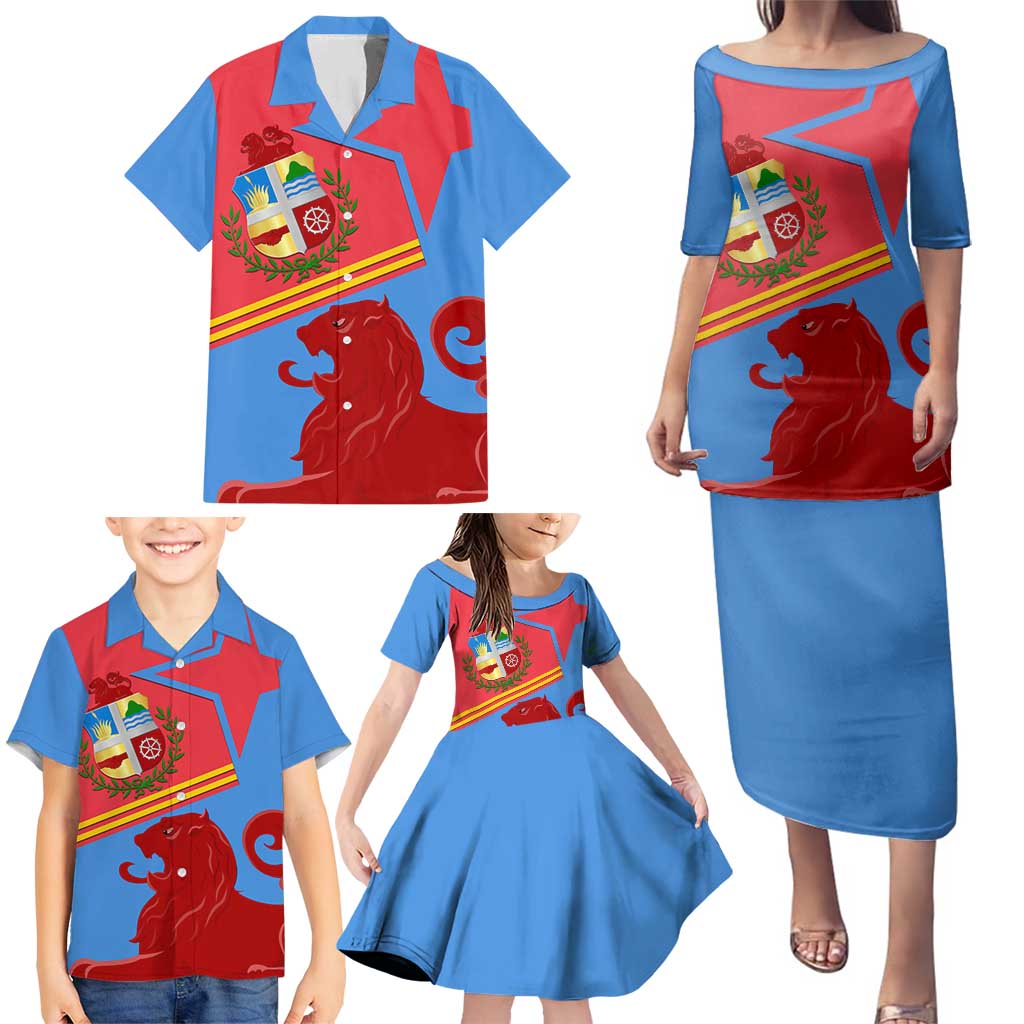 Aruba Flag Family Matching Puletasi and Hawaiian Shirt Elements Merged with Country's Shape – Unique National Design