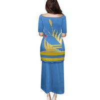 Aruba Flag Family Matching Puletasi and Hawaiian Shirt Elements Merged with Country's Shape – Unique National Design