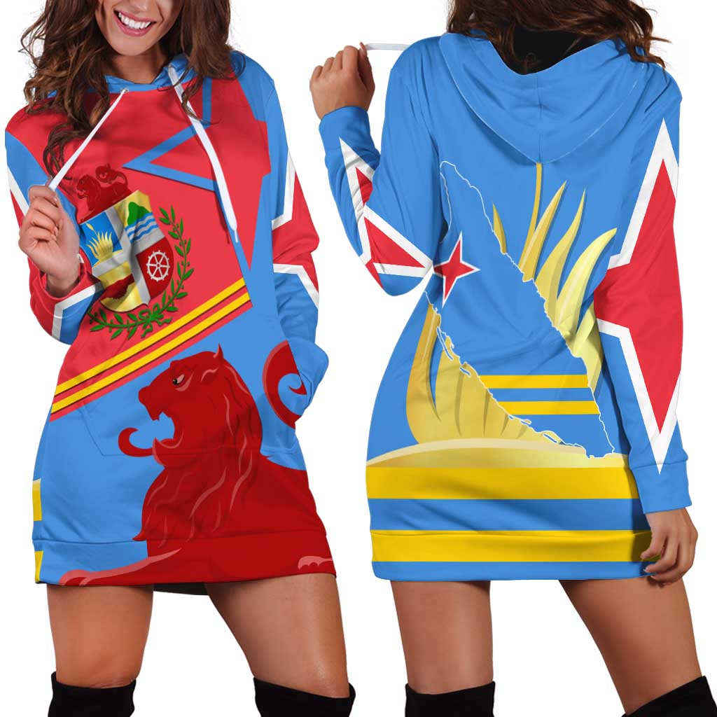 Aruba Flag Hoodie Dress Elements Merged with Country's Shape – Unique National Design