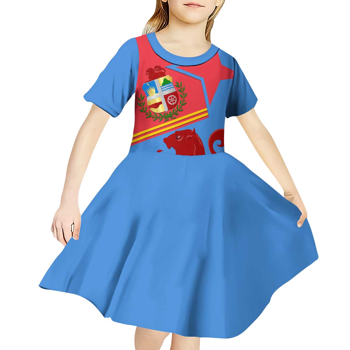 Aruba Flag Kid Short Sleeve Dress Elements Merged with Country's Shape – Unique National Design
