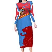 Aruba Flag Long Sleeve Bodycon Dress Elements Merged with Country's Shape – Unique National Design