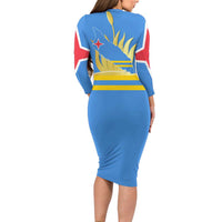 Aruba Flag Long Sleeve Bodycon Dress Elements Merged with Country's Shape – Unique National Design