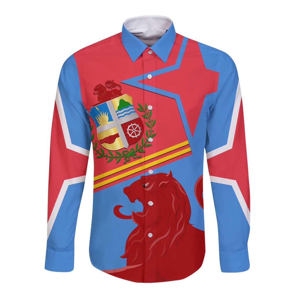 Aruba Flag Long Sleeve Button Shirt Elements Merged with Country's Shape – Unique National Design
