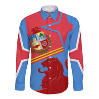 Aruba Flag Long Sleeve Button Shirt Elements Merged with Country's Shape – Unique National Design