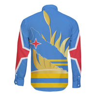 Aruba Flag Long Sleeve Button Shirt Elements Merged with Country's Shape – Unique National Design