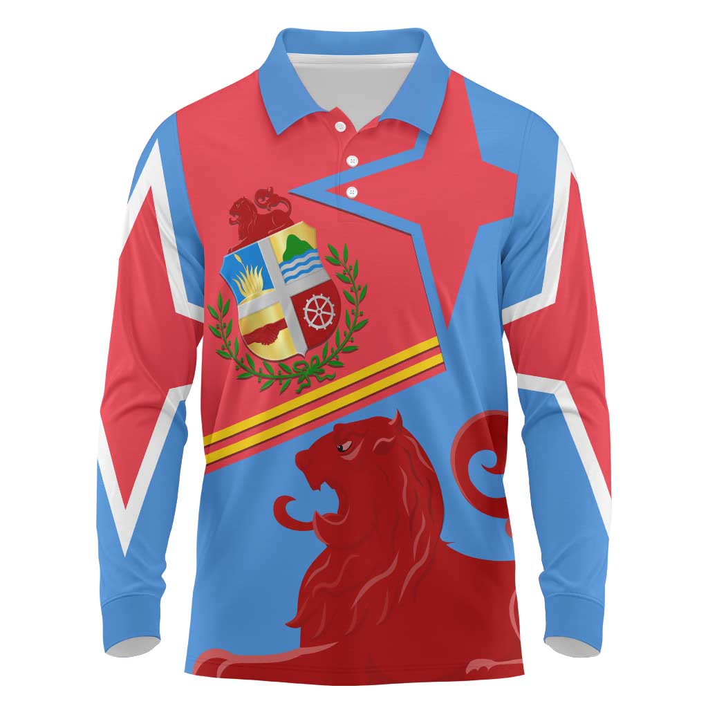 Aruba Flag Long Sleeve Polo Shirt Elements Merged with Country's Shape – Unique National Design
