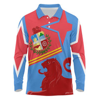 Aruba Flag Long Sleeve Polo Shirt Elements Merged with Country's Shape – Unique National Design