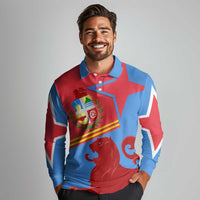 Aruba Flag Long Sleeve Polo Shirt Elements Merged with Country's Shape – Unique National Design