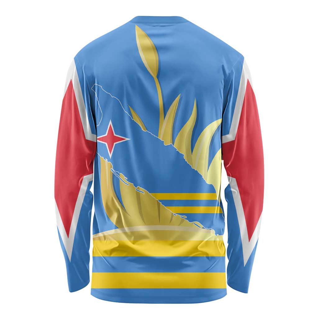 Aruba Flag Long Sleeve Shirt Elements Merged with Country's Shape – Unique National Design