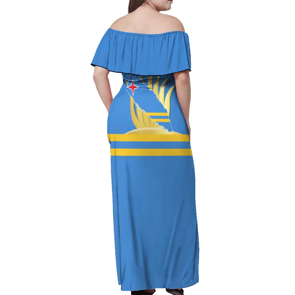 Aruba Flag Off Shoulder Maxi Dress Elements Merged with Country's Shape – Unique National Design