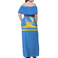 Aruba Flag Off Shoulder Maxi Dress Elements Merged with Country's Shape – Unique National Design