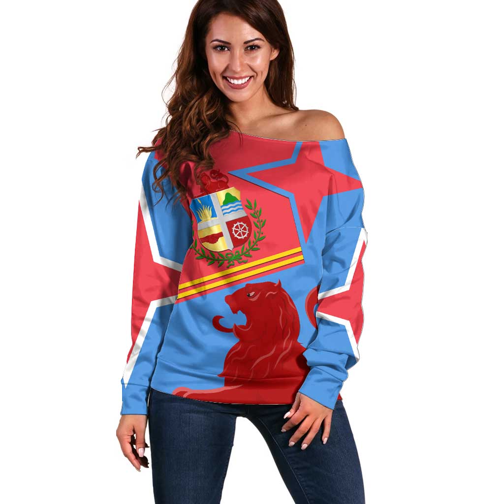 Aruba Flag Off Shoulder Sweater Elements Merged with Country's Shape – Unique National Design