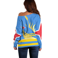 Aruba Flag Off Shoulder Sweater Elements Merged with Country's Shape – Unique National Design