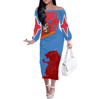 Aruba Flag Off The Shoulder Long Sleeve Dress Elements Merged with Country's Shape – Unique National Design