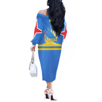 Aruba Flag Off The Shoulder Long Sleeve Dress Elements Merged with Country's Shape – Unique National Design