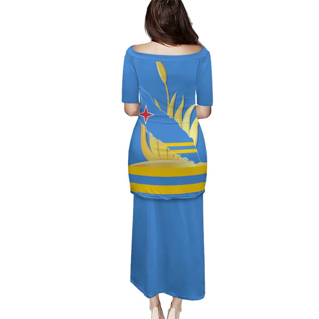 Aruba Flag Puletasi Elements Merged with Country's Shape – Unique National Design