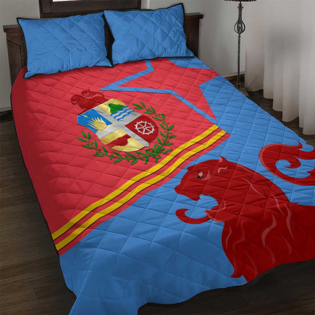 Aruba Flag Quilt Bed Set Elements Merged with Country's Shape – Unique National Design