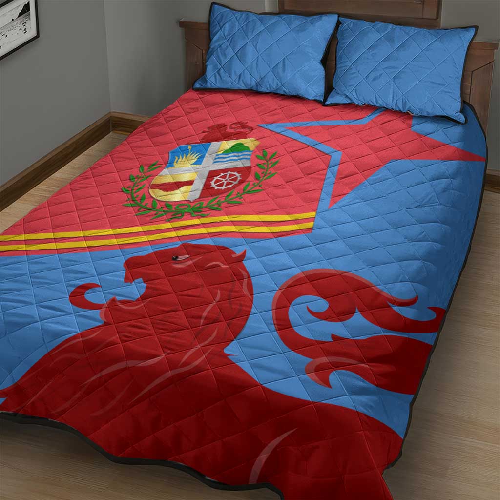 Aruba Flag Quilt Bed Set Elements Merged with Country's Shape – Unique National Design