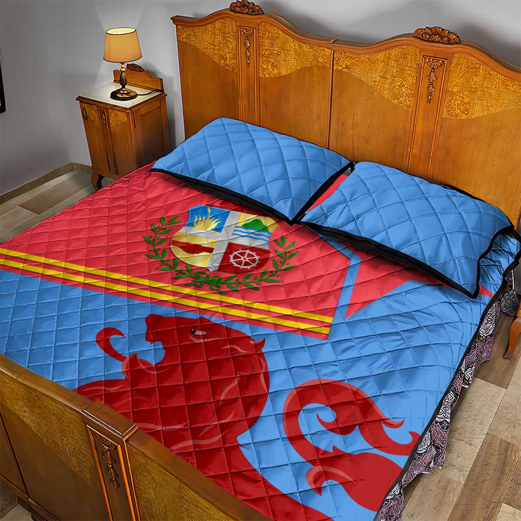 Aruba Flag Quilt Bed Set Elements Merged with Country's Shape – Unique National Design