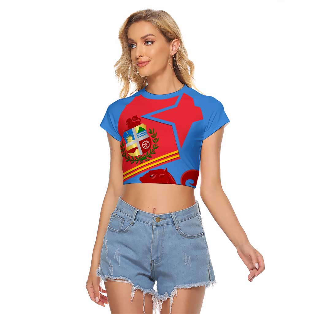 Aruba Flag Raglan Cropped T Shirt Elements Merged with Country's Shape – Unique National Design