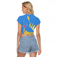 Aruba Flag Raglan Cropped T Shirt Elements Merged with Country's Shape – Unique National Design