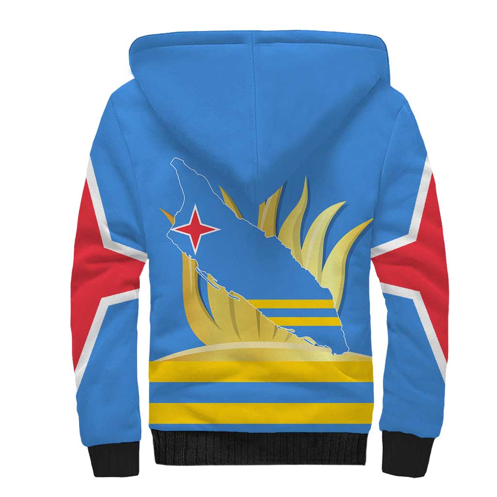 Aruba Flag Sherpa Hoodie Elements Merged with Country's Shape – Unique National Design