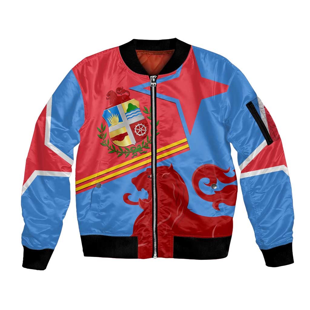 Aruba Flag Sleeve Zip Bomber Jacket Elements Merged with Country's Shape – Unique National Design