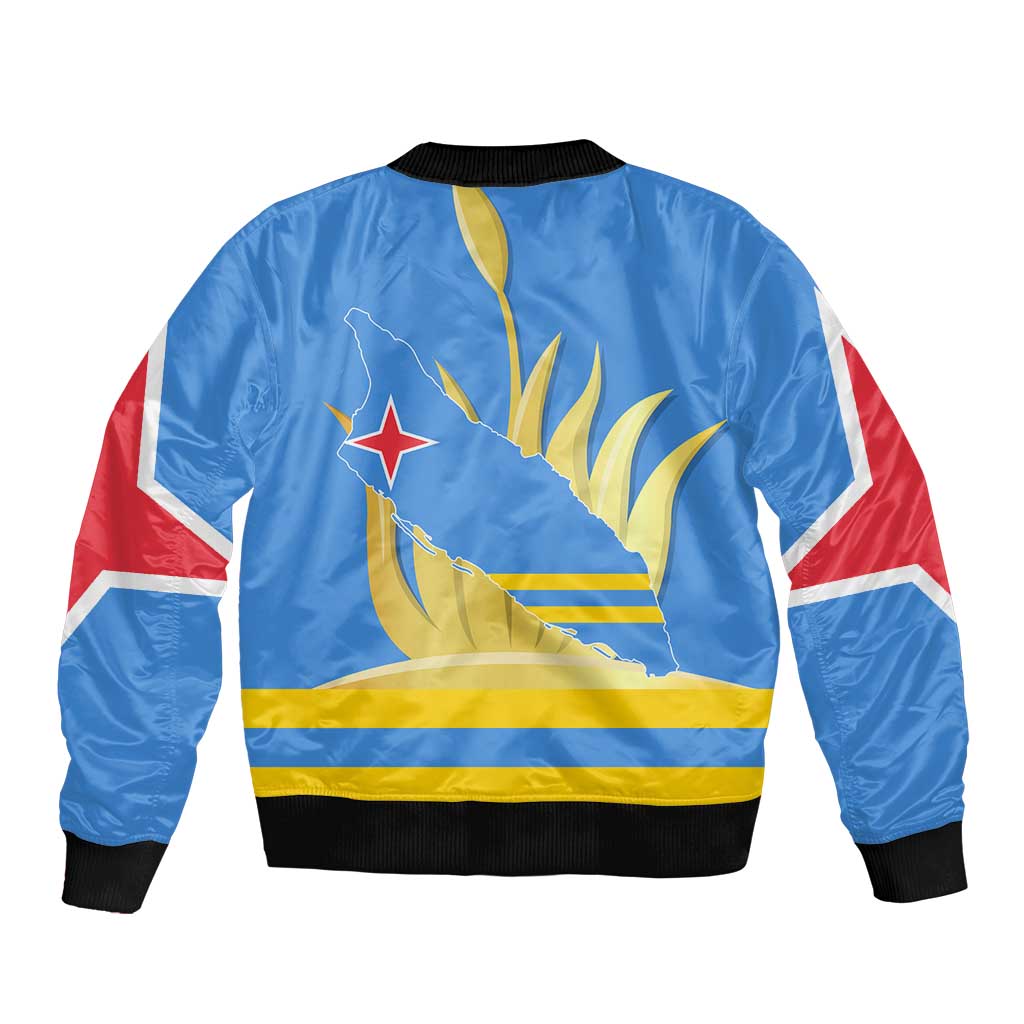 Aruba Flag Sleeve Zip Bomber Jacket Elements Merged with Country's Shape – Unique National Design