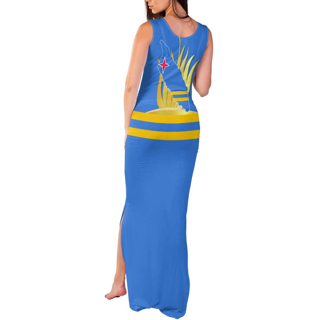 Aruba Flag Tank Maxi Dress Elements Merged with Country's Shape – Unique National Design