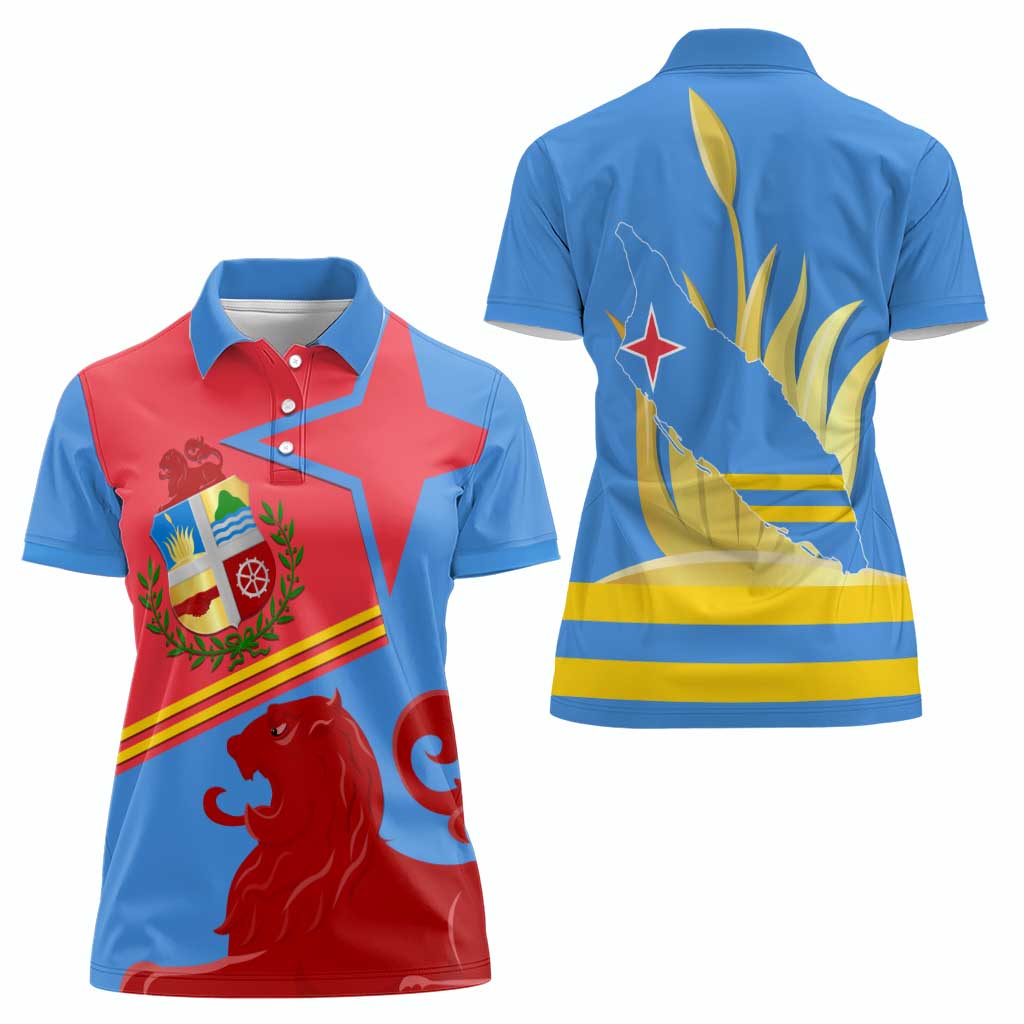 Aruba Flag Women Polo Shirt Elements Merged with Country's Shape – Unique National Design