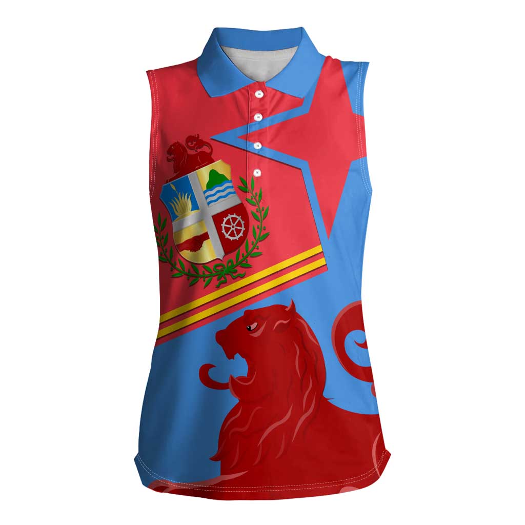 Aruba Flag Women Sleeveless Polo Shirt Elements Merged with Country's Shape – Unique National Design