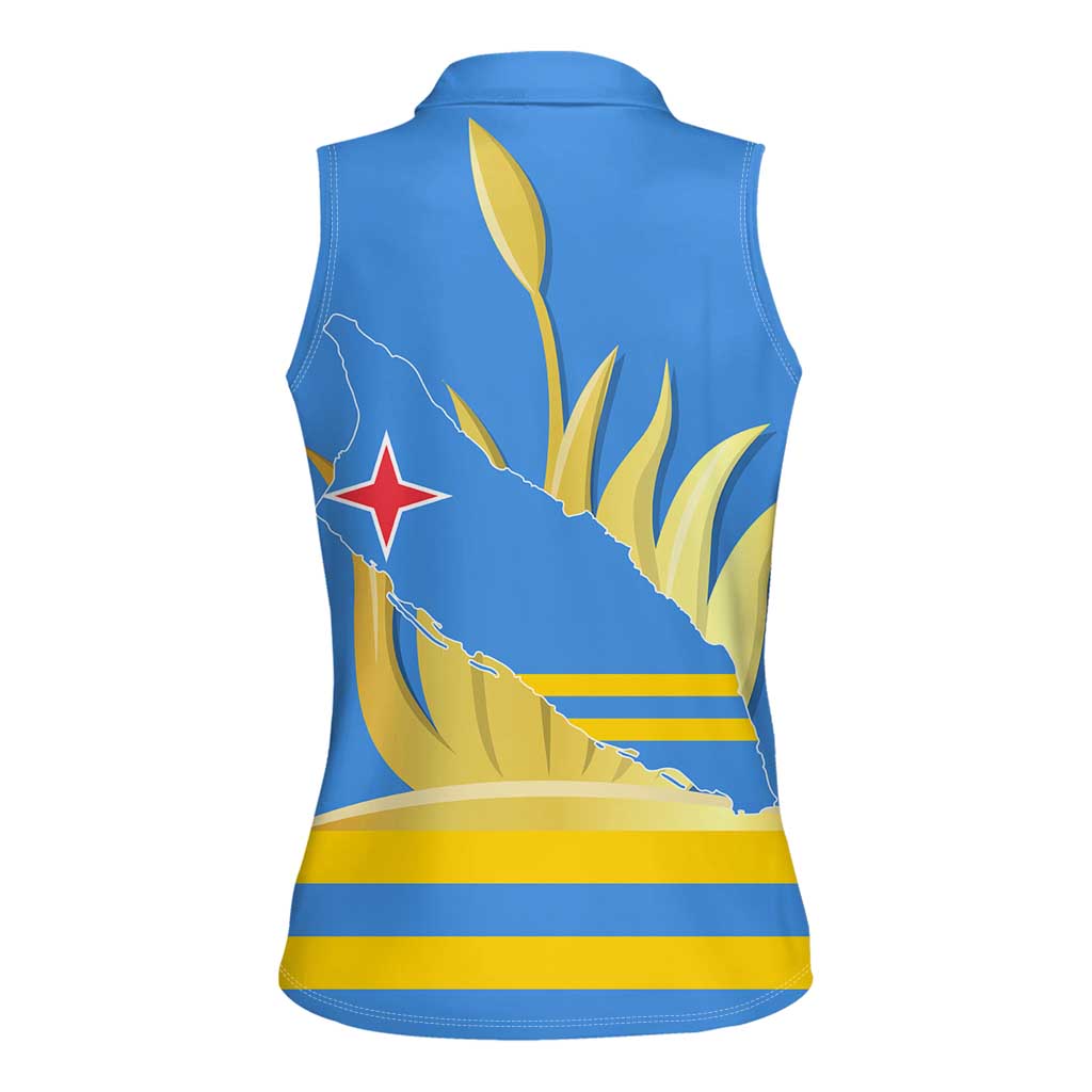 Aruba Flag Women Sleeveless Polo Shirt Elements Merged with Country's Shape – Unique National Design