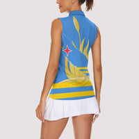 Aruba Flag Women Sleeveless Polo Shirt Elements Merged with Country's Shape – Unique National Design
