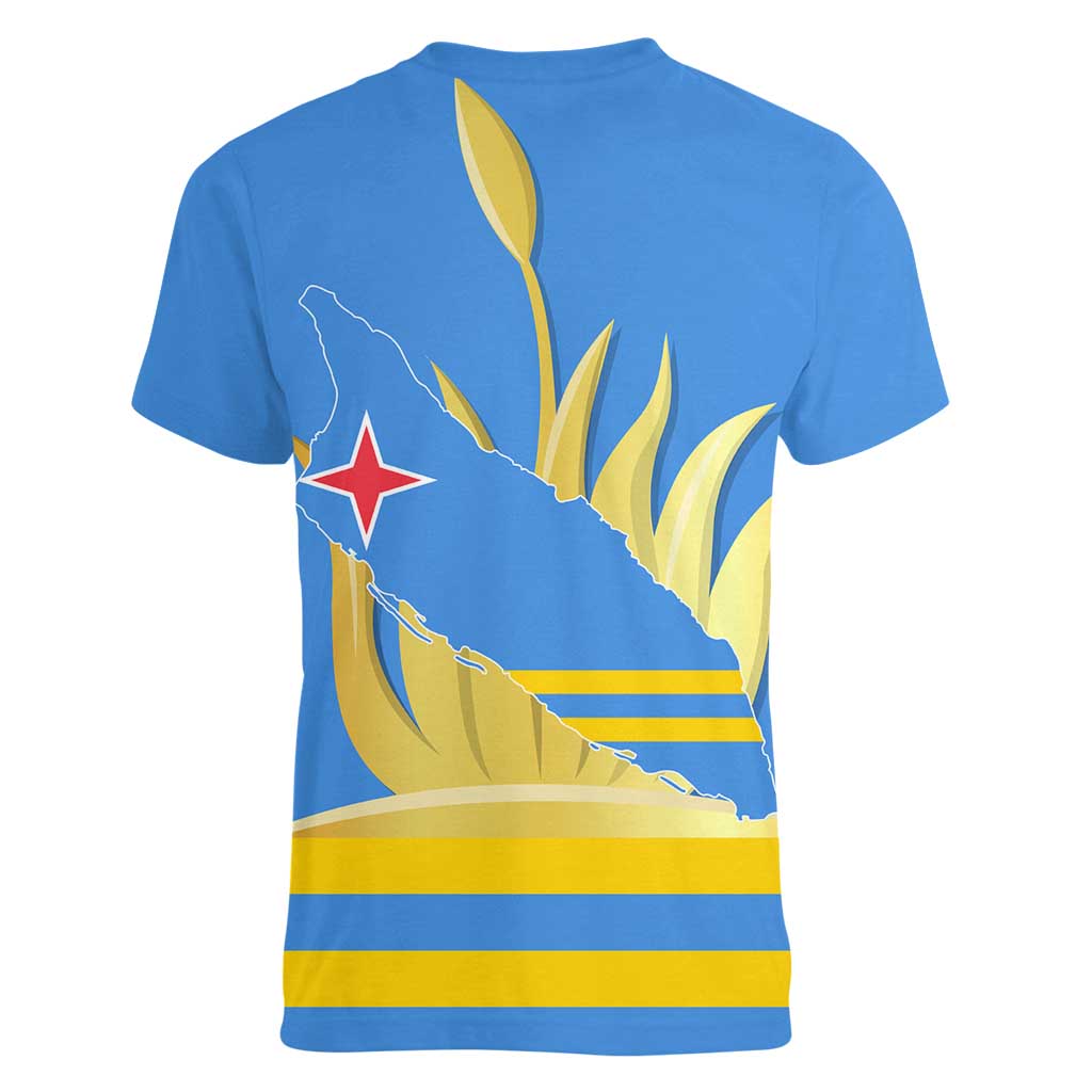 Aruba Flag Women V-Neck T-Shirt Elements Merged with Country's Shape – Unique National Design
