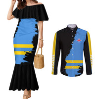 Aruba's Mascot Couples Matching Mermaid Dress and Long Sleeve Button Shirt Blended with National Flag Details – Symbolic Design