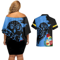 Aruba's Mascot Couples Matching Off Shoulder Short Dress and Hawaiian Shirt Blended with National Flag Details – Symbolic Design